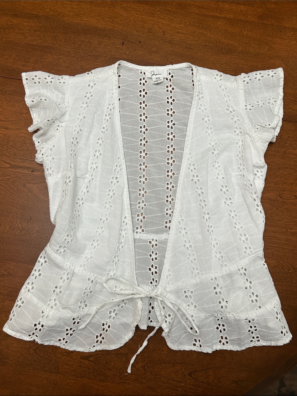 Japna White Eyelet Tie-Front Top